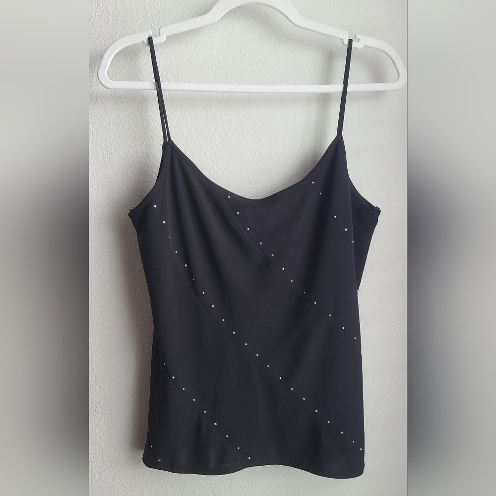 Superstition - Women's Formal Dressy Diagonal Rhinestone Black Tank Top, Sz L
